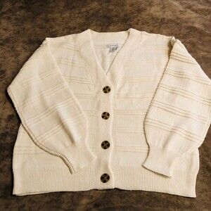 CUPCAKES & CASHMERE Womens Buttoned Up Front Sweater XL Ivory Cable Knit Preppy